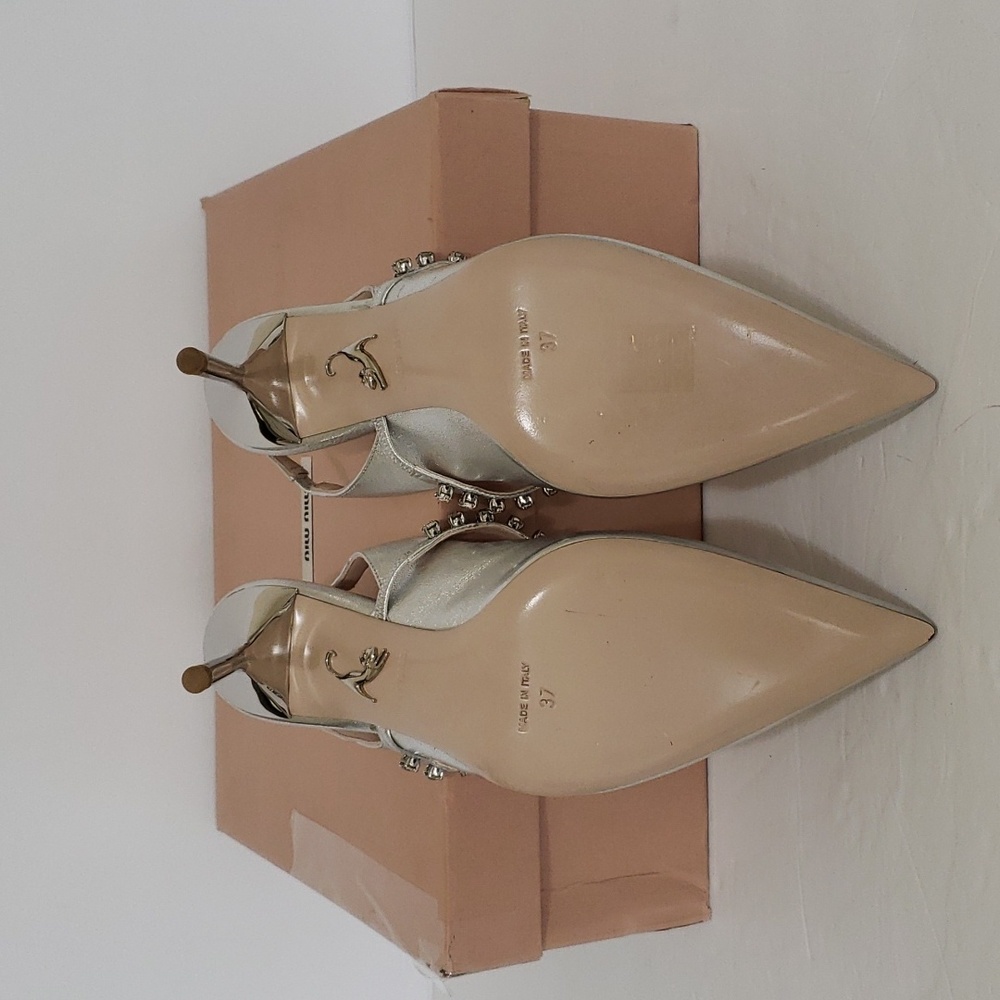 Brand New Silver Miu Miu Camoscio Sling Back Pumps SZ 37 - Picture 11 of 15